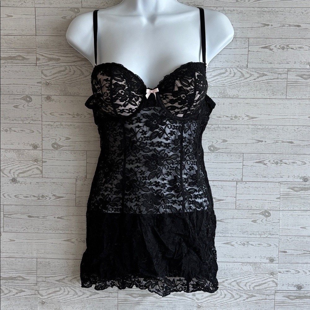 Lace Slip dress Fairy Whimsigoth Babydoll Mini Dress Cami Sheer Black Grunge